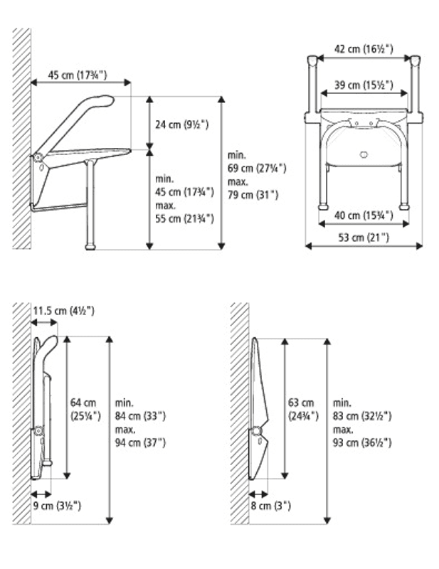 Relax dusjsete-oppfellbart med armstøtte Etac